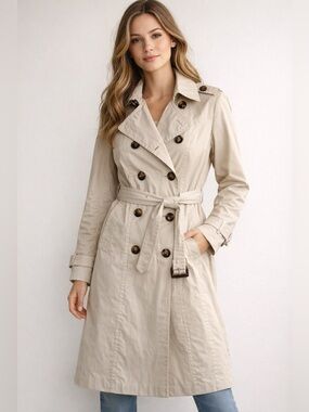 London Fog Trench Coat Beige Double Breasted Belted Women’s M Classic